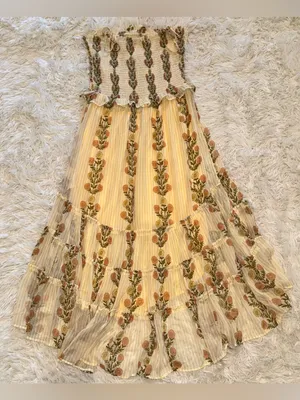 NEW Free People Alejandra Smocked Bodice Tiered Sundress cloud combo sz L thumbnail 6