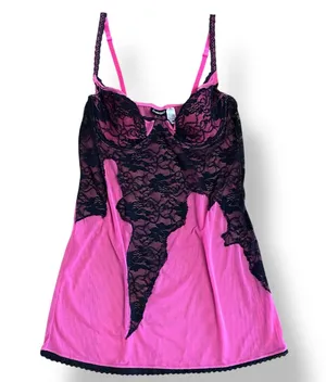 Frederick’s of Hollywood Vintage Pink Black Lace Sheer Camisole Tank Top Size XL thumbnail 1