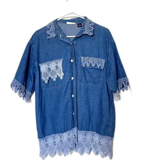 Specialtees Vintage 90s Embroidered Denim Shirt L Button Down Blue Boho thumbnail 2