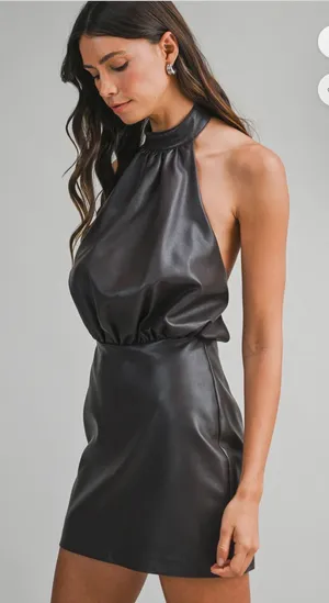 Leather halter neck Mable mini dress thumbnail 1