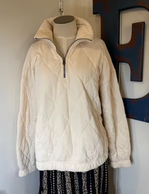 Abercrombie & Fitch Cream Quilted Half-Zip Puffer Pullover Sz L thumbnail 1