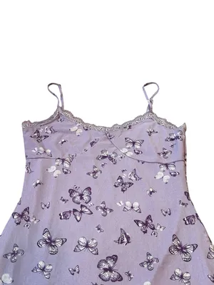 Purple Butterfly Print Babydoll Mini Slip Dress Lace Trim Y2K Fairycore Coquette thumbnail 4