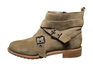 Bleecker and‎ Bond Kelsey Tan Leather Suede Buckle Strap Ankle Booties Size 10 M thumbnail 1