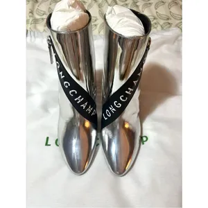 Longchamp Mirror Metallic Silver Logo Heeled Ankle Boot Designer 37 thumbnail 3