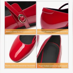 NEW Mary Jane Flats Comfortable Round Toe Red Patent Ballet Flats Career Shoes 8 thumbnail 2