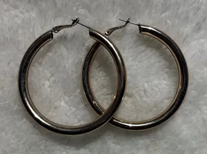 Large Gold Tone Round Hoop Earrings Polished Hollow Tube Lever Back Classic thumbnail 1