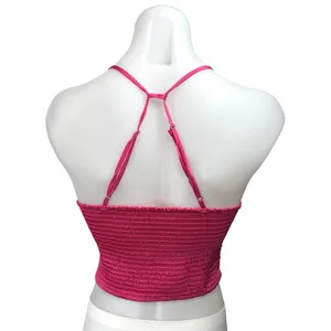 Free People Right On Time Pink Sleeveless Smocked Cami Camisole Crop Tank Top M thumbnail 6