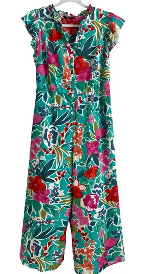Bloomchic Tropical Floral Jumpsuit Teal/Multicolor Lightweight‎ Wide Leg Size 12 thumbnail 1