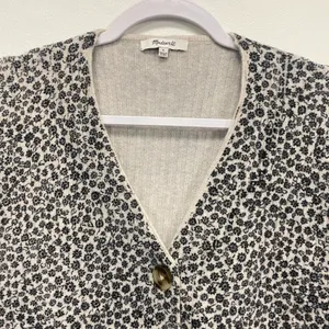 Madewell women's cropped ditsy floral ivory black sweater cardigan sz S 3 button thumbnail 3