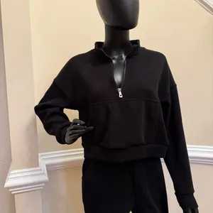 Two Piece Ribbed Set Tracksuit Sport Set Gym Crop Top Mock Neck Blouse Pants thumbnail 3