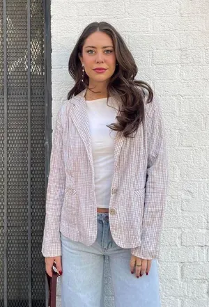 Retro cream and white striped blazer with buttons / fits sz S-L thumbnail 1