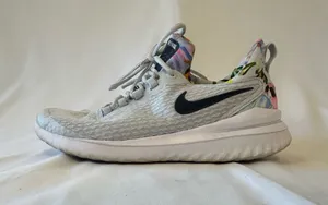 Nike White and Black Women's Athletic Sneakers with Floral Heel thumbnail 1