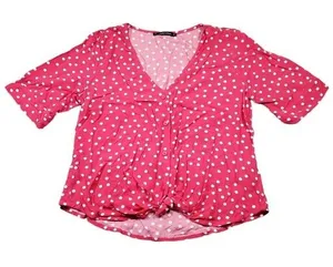 Abercrombie Tie Front Polka Dot Red White Cropped Shirt Top Short Sleeve Small thumbnail 1