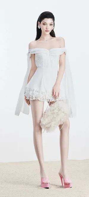 Glam Doll Off-Shoulder White Ruffle Mini Dress thumbnail 1