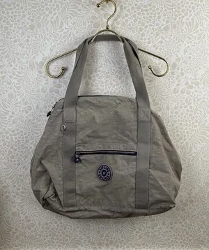 Kipling Gray and Purple Large Nylon Tote Bag thumbnail 1