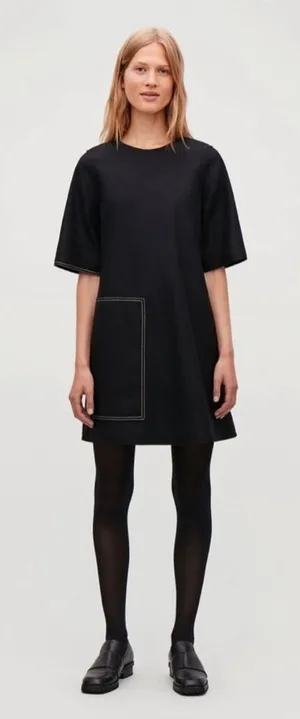 Cos topstitched black wool/cashmere mod short sleeve dress size 2 thumbnail 1