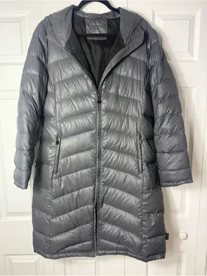Calvin Klein Grey Duck Down Puffer Long Coat Packable Hooded Zip Size Large thumbnail 7