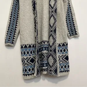 LUCKY BRAND Aztec Open Cardigan Tribal 3rd Piece Multi Navy Blue Boho Duster S thumbnail 7