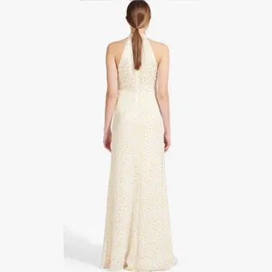 NWOT STAUD Coastal Daisy Ruched Halter Maxi Dress in Yellow thumbnail 7