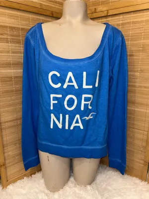 Hollister California CO. blue off shoulder long sleeve lightweight sweatshirt L thumbnail 1