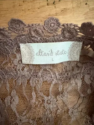 NWOT - L - Altar'd State Dusty Brown Lace Open-Front Cardigan thumbnail 5