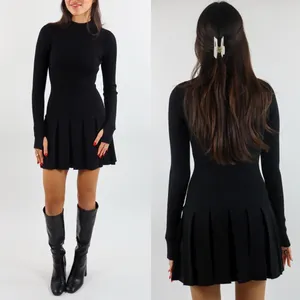 Free People Emmy Ribbed Knit Mini Dress Black M thumbnail 2