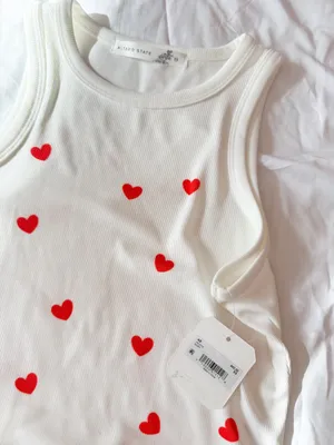 Altar’d State Ivory Ribbed Heart Print Tank Top XS thumbnail 3