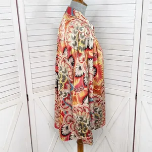 Jodifl Boho‎ Printed Satin Button Up Blouse Shirt Orange Multi Large thumbnail 4