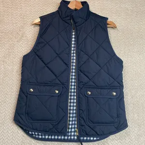 J.Crew Womens S Navy Blue Puffer Zip Up‎ Vest Gingham Print Snap Buttons Preppy thumbnail 6