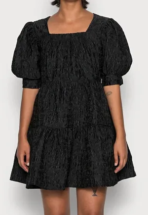 Sister Jane Confetti Square Neck Puff Sleeve Dress Size Small Black Textured thumbnail 1