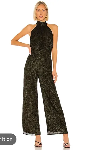 Revolve x House of Harlow 1960 Sana Black and Gold Halter Jumpsuit XS thumbnail 1