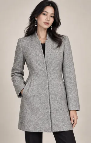 Zara Basic Grey Shetland Wool Coat Stand Collar Tailored Jacket Small Gray thumbnail 1