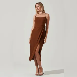 ASTR Brinda Boho Summer Vacation Faux Wrap Midi Dress in Brown One Size NWT thumbnail 9