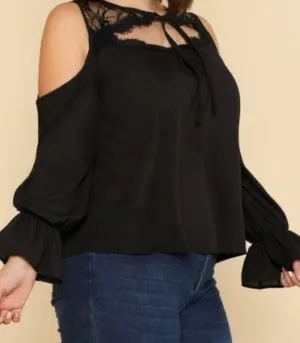 SHEIN cold shoulder women's black top /blouse size 0X thumbnail 3