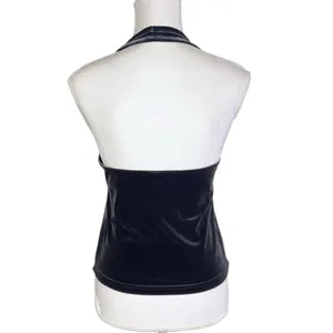 Express‎ Vintage 90s Dark Grey Velvet Halter Top Size Large thumbnail 2