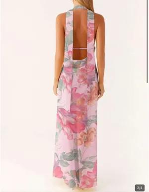 Floral V Neck Maxi Dress with Scarf thumbnail 2