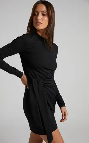 SHOWPO Marleen Mini Dress Wrap Front Long Sleeve Bodycon Dress Size Small $79 thumbnail 3