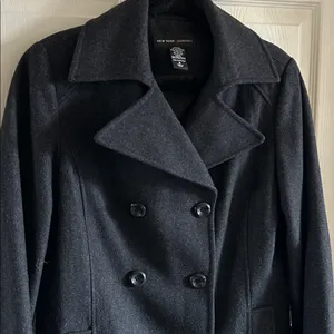 New York & Co Fall Gray Wool Blend Pea Coat Jacket Sz 6 Dark Academia Preppy thumbnail 2
