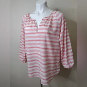 Gap Pink & White Striped Peasant Blouse Women’s Size M 3/4‎ Sleeve thumbnail 2