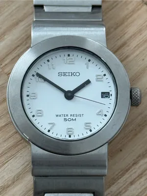 Seiko Very Rare Watch Stainless Steel Bracelet Case White Dial Date Window thumbnail 4