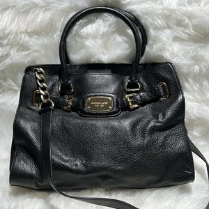 MICHAEL KORS Tumbled Black Leather Crossbody‎ Satchel Gold Hardware A27 thumbnail 1