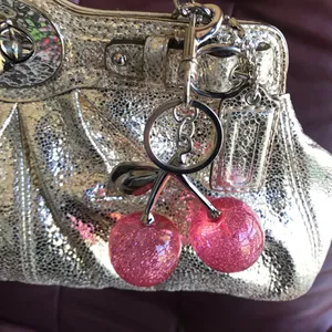 Pink Glitter Cherry Bag Charm, Silver Tone thumbnail 3