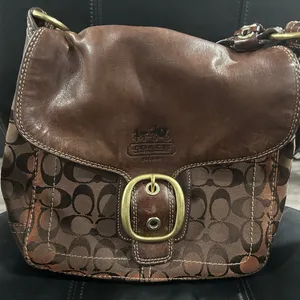 Coach Brown Leather and Canvas Shoulder Bag thumbnail 1