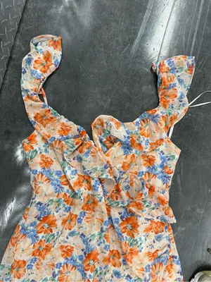 Astr Floral Ruffle Maxi Dress — Orange, Blue & Cream thumbnail 5