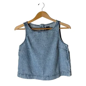 Gap Denim Tank Top Women XS Blue Light Wash NWT Chambray Button Back Top Preppy thumbnail 3