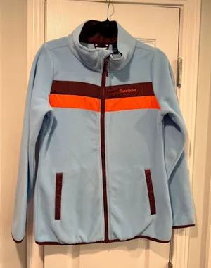 NWT Reebok Size M Blue Full Zip Fleece Jacket Retro Colorblock Outdoor Active thumbnail 1