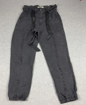 Anthropologie Wanderer Womens 4 Charcoal Gray Linen Paperbag Jogger Pants thumbnail 1