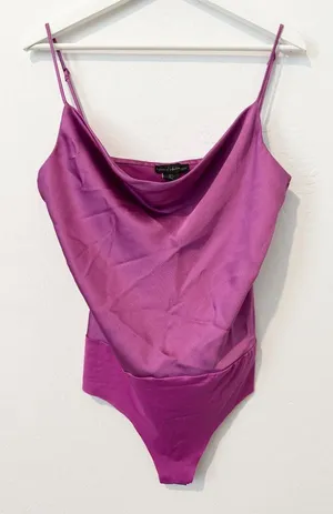 House of Harlow Cowl‎ Neck Bodysuit Large Satin Adjustable Summer Quiet Luxury thumbnail 1