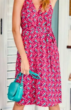 Boden‎ Olwen Strawberry Split Bird Print Dress Size 6 Pink Midi Printed Summer thumbnail 1