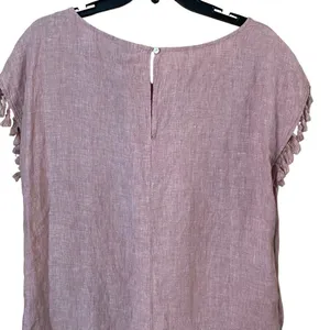 Antibes Blanc Linen Pink Fringe Sleeve Dress Size Medium thumbnail 6